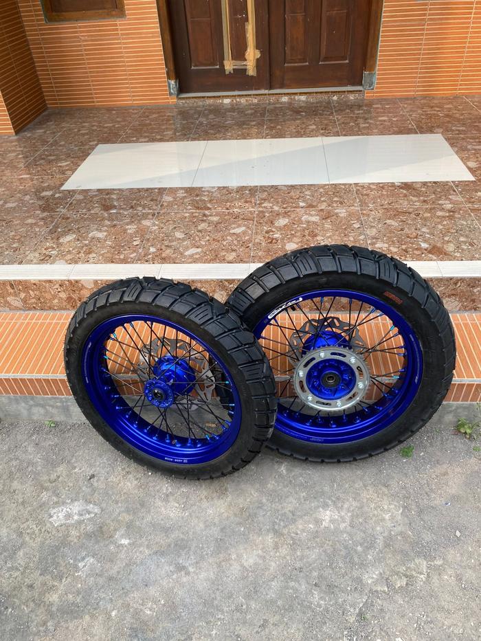 Wheelset Supermoto CRF Ban Dual Purpose Velg Scarlet Tromol CNC Set Gear Dan Piringan Depan Belakang