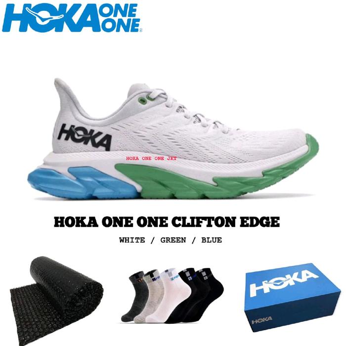 Sepatu Hoka One One Clifton Edge White/Green/Blue