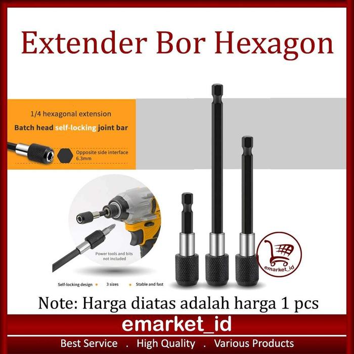 EM Extender Bor Hexagon AH62 / Mata Obeng Shank Chuck Extension Rod / Magnetic Black Hex / Pegangan 
