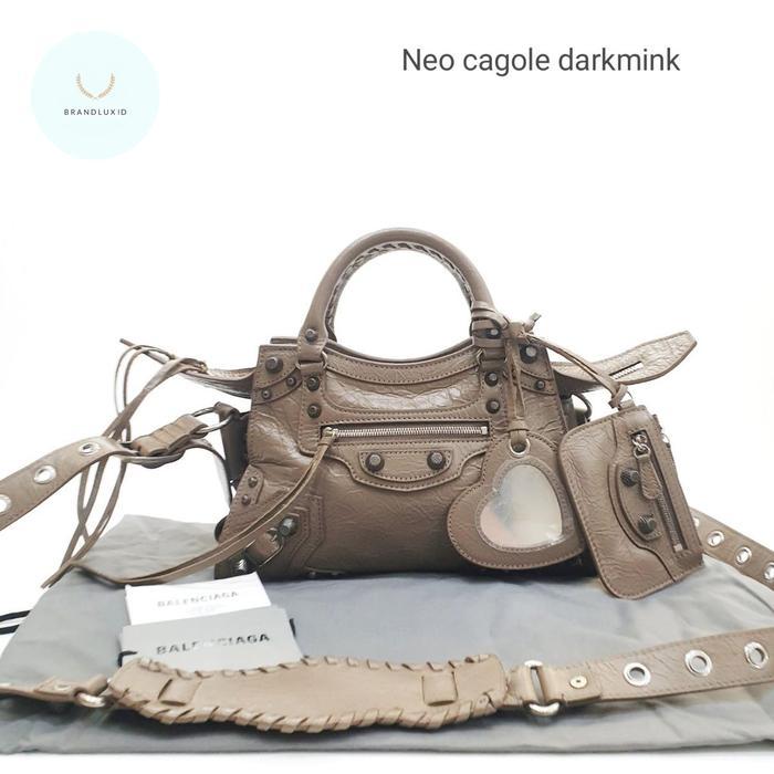 BALENCIAGA NEO CAGOLE XS DARKMINK LIGHT BROWN LEATHER