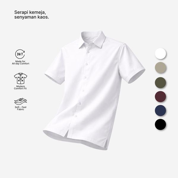 Kemeja Polos Pria Lengan Pendek Larusso Katun Knit Premium - On Repeat Basic Full Button