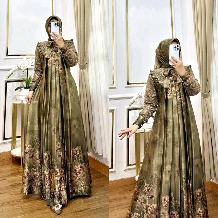 Terbaru Gamis Motif Armany Brown Kombinasi Tile Set Hijab Dres Fashion Mewah Muslim Pesta Kondangan
