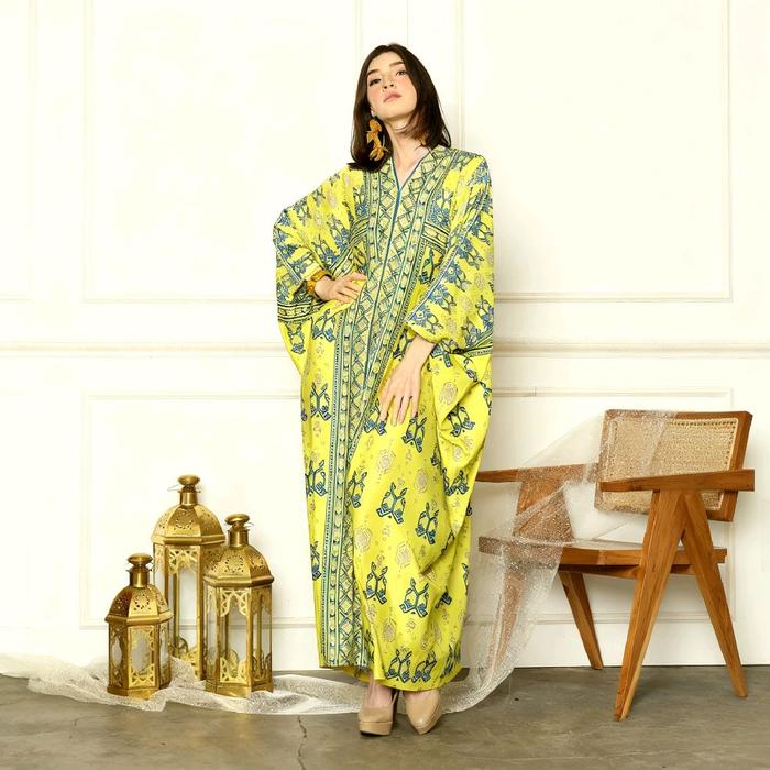 Kaftan Kuning Lime | Kaftan Kuning | Kaftan Etnik | Kaftan Premium | Kaftan Jumbo | Dress Kuning | D