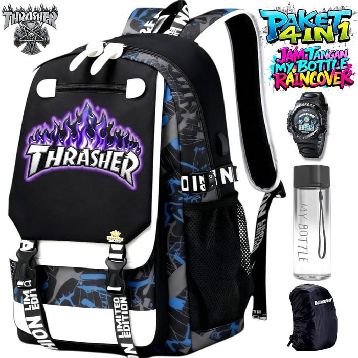 HIJAZ BAG - TAS SEKOLAH ANAK LAKI LAKI PEREMPUAN THRASHER BLACK EDITION TAS RANSEL SEKOLAH ANAK REMA