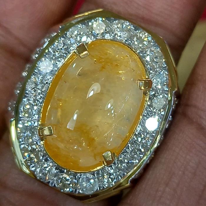 cincin perak  Batu yellow sapphire / yakut kuning  Origin Srilanka berat 11,015 crat  Warna No Treat