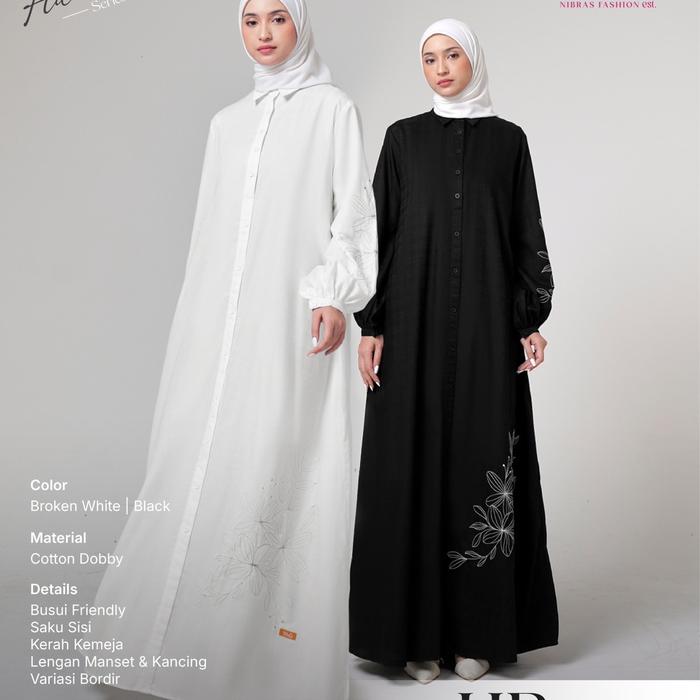 NIBRAS GAMIS HP 004 WHITE AND BLACK cantik Gamis