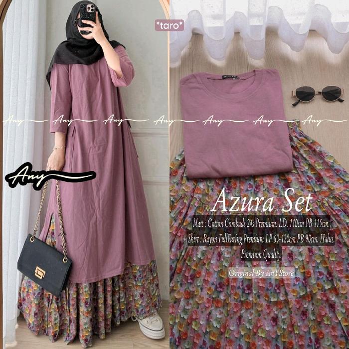 AZURA ONESET SETELAN WANITA ROK DAN ATASAN TUNIK BAHAN CPMBET BY ANY Original Tunik BajuSolo ElsireO