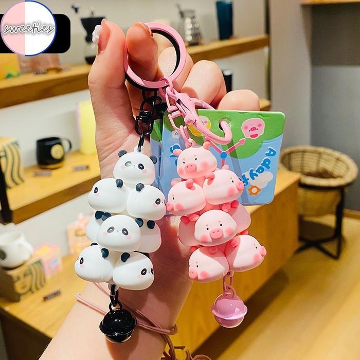 Kreatif Lucu Disusun Babi Kecil Panda Boneka Liontin Gantungan Kunci