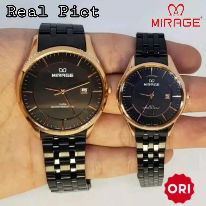 Jam Tangan Rantai Casual Pria Wanita Couple All Stainless Steel Original Tahan Karat Mirage 8544