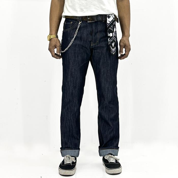Selvedge Denim 18 Oz Sanforized Jeans Slim Straight Celana Panjang Pria Biru Indigo dengan Wabash Au