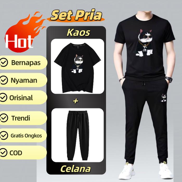 Setelan Pria Kombinasi Keren Kaos Pria + Celana jogger / Cowok Distro Original dan Celana panjang