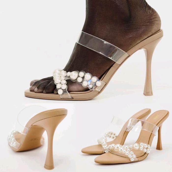 Sepatu ZARA Vinyl Pearl Heels Shoes