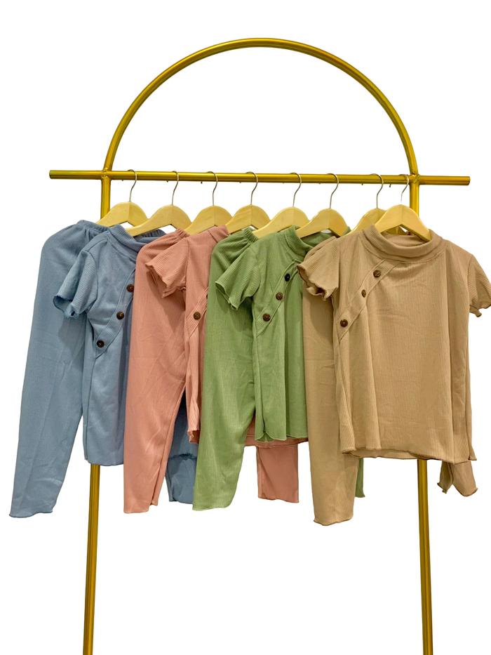 Baju Setelan Panjang Anak Perempuan Bahan Rib Cewek umur 4-10 Tahun - Mikayla Set