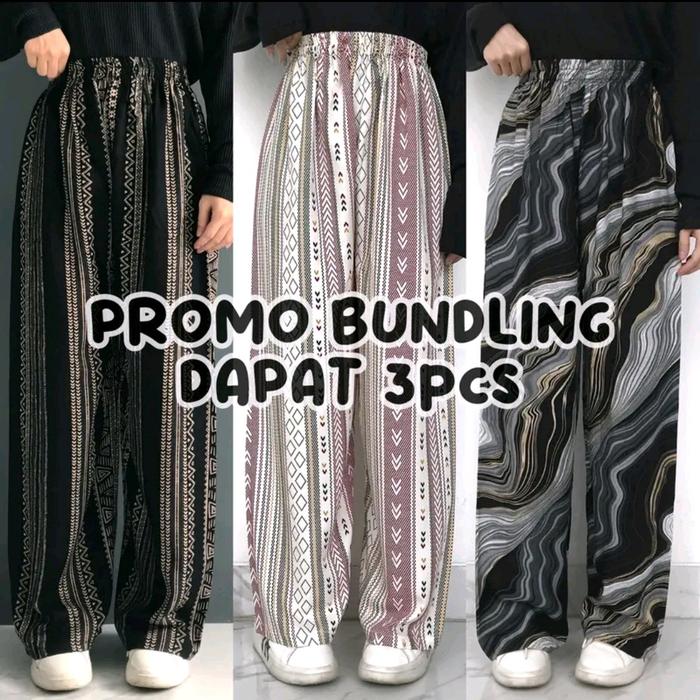 paket hemat 100rb dapet 3pcs/kulot rayon premium/celana panjang wanita motif/kulot rayon viscose tal