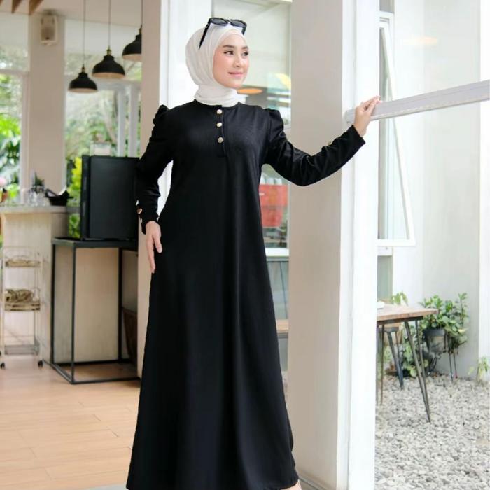Ghaida Knit Maxy Dress Busui Kenit Gamis Puffy Sleeve