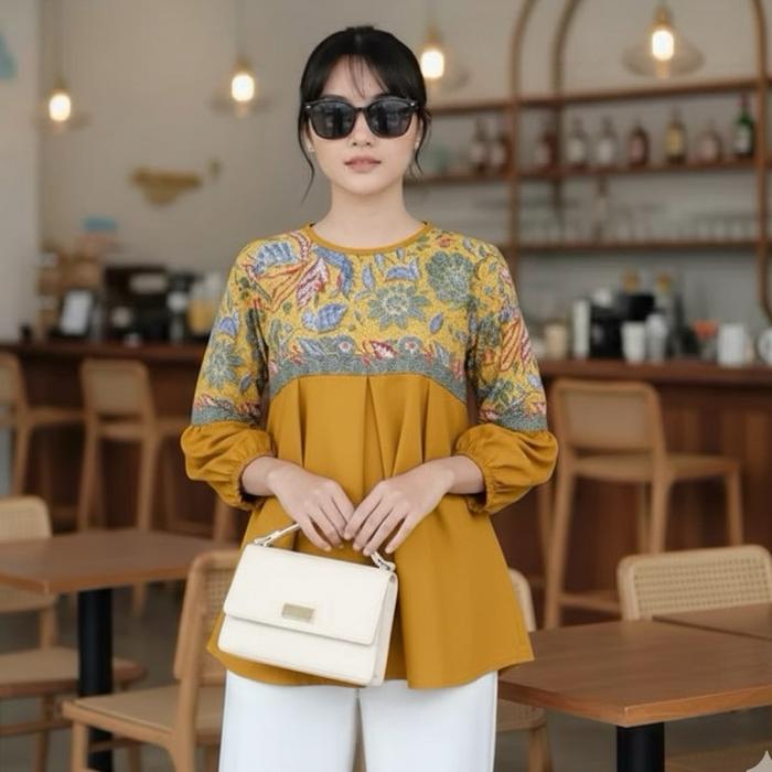 Shanaya atasan Batik wanita Blus Rengganis Pias Batik Cap blouse kerja