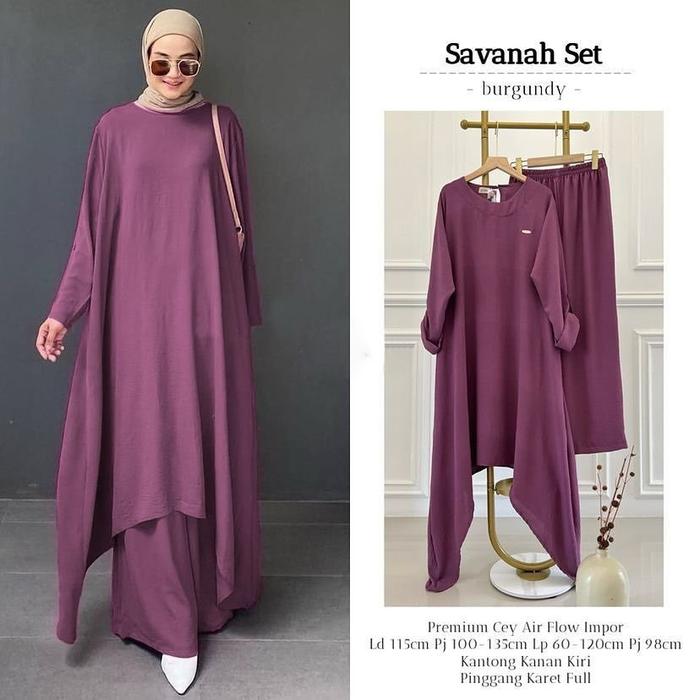 Setelan Wanita Atasan Tunik dan Celana Bahan Rayon Crete Modern Savannah Ukuran Sampai XL