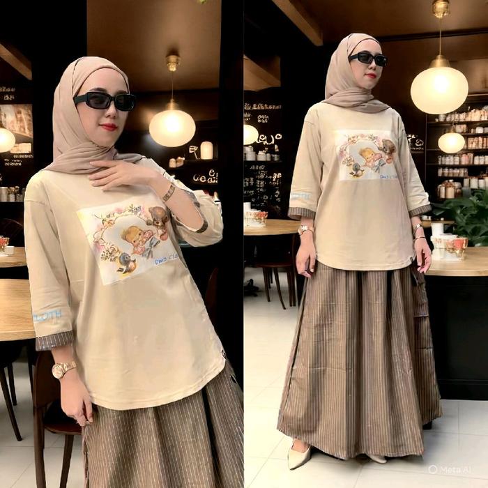SET ROK DM3 bahan combed premium lebaran terbaru 2024 kekinian long tunik DM3 cloth oversize lebaran
