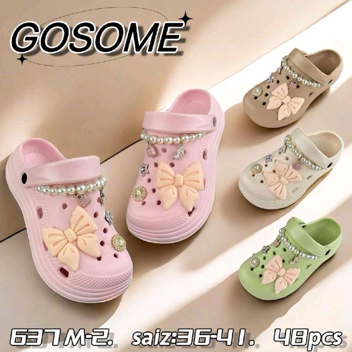 Sandal Baim Kodok Karet Eva Aksesories Bunga Rantai Cantik Gosome 637M-2 Size 36-40