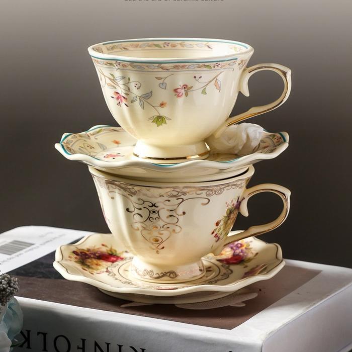 ROSE GARDEN Cup & Saucer/Aesthetic Korean Style Tea Cup/Cangkir Teh Vintage/Cangkir Teh Mewah Premiu