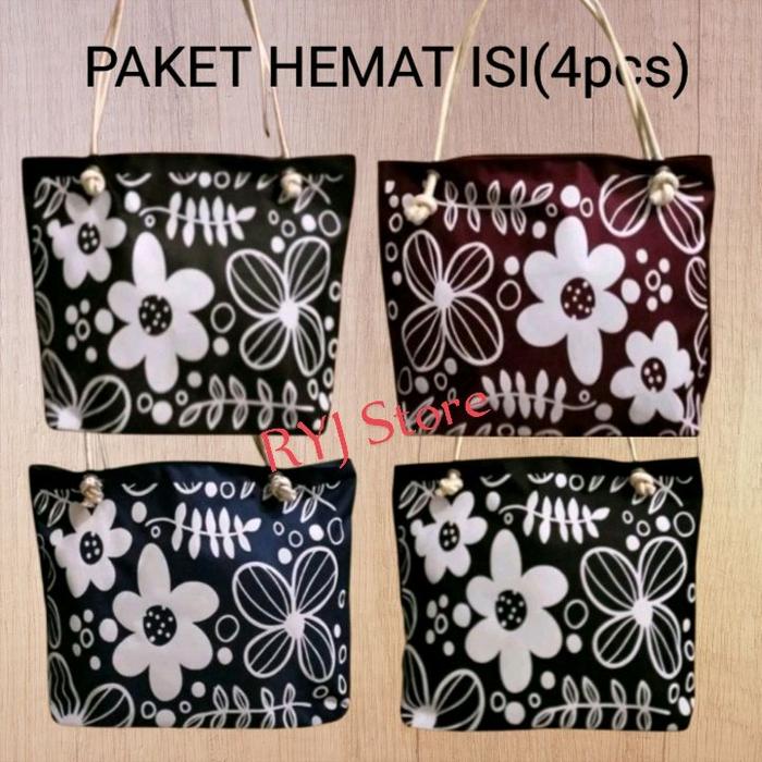 RYI Store Bunga Matahari Tote Bag ISI4pcs Paket Hemat Tas Wanita Motif Elegan Modern Bahan D300 Nyam