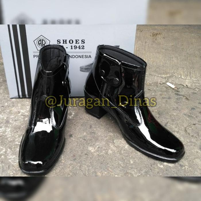 Sepatu Pdh Pdl Wanita Ankle Boots Polwan Secwan Hitam Glosy Merk Ar Exclusive Asli Kulit Original