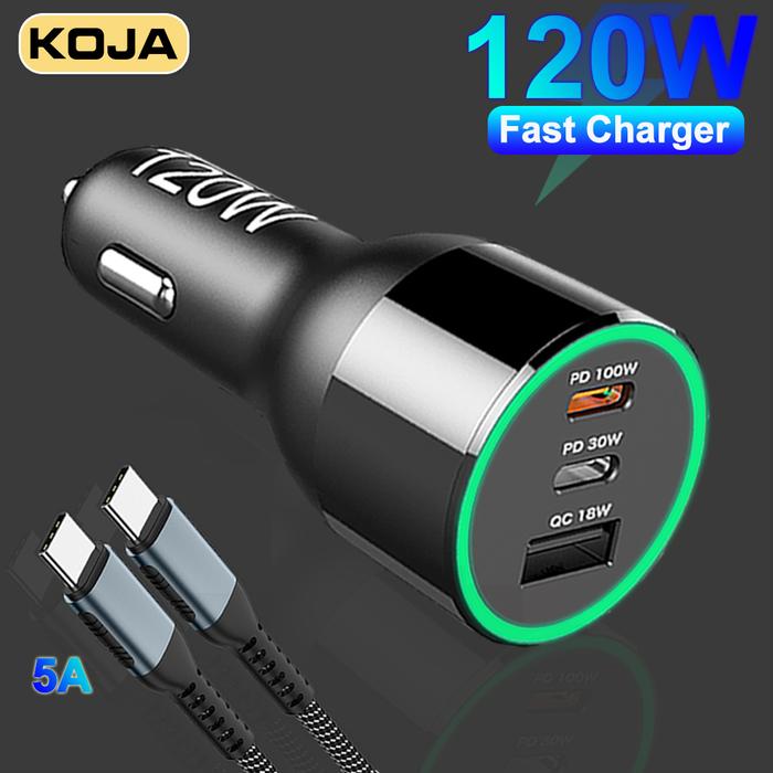 PD Car Charger 120W 3 Port USB C Fast Charge PD 100W PPS 45W 30W