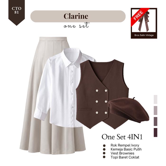 OOTD Yearbook Vintage Aesthetic (Kemeja, Vest Brownies, Rok, Topi) One Set Enola Holmes - CTO145