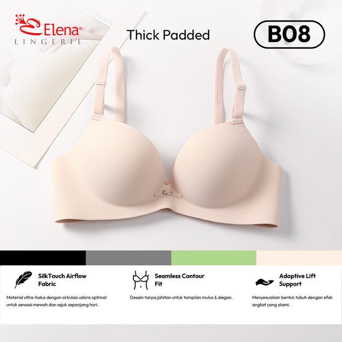 Elena E B08 Bra Seamless Tanpa Kawat Busa Tebal Cup B Kait 2 Polos Bh 34B - 38B