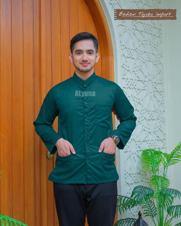 Koko Haibah Bahan Toyobo Hijau Botol Polos Lengan Panjang baju Koko Putih Polos Habaib Jumbo Murah K