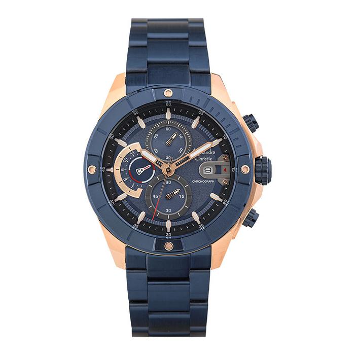 JAM TANGAN PRIA ALEXANDRE CHRISTIE CHRONOGRAPH AC 6631 MC BURBU MEN BLUE DIAL BLUE STAINLESS STEEL S