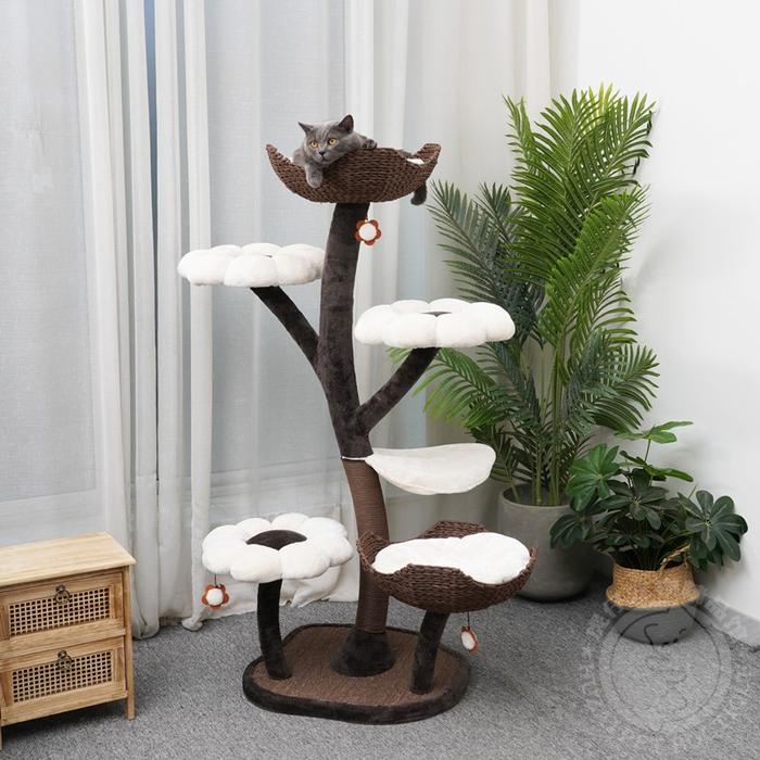 Flower Cat Tree Wood Tower, Cat Training Supplies, Tower Scrapers for
