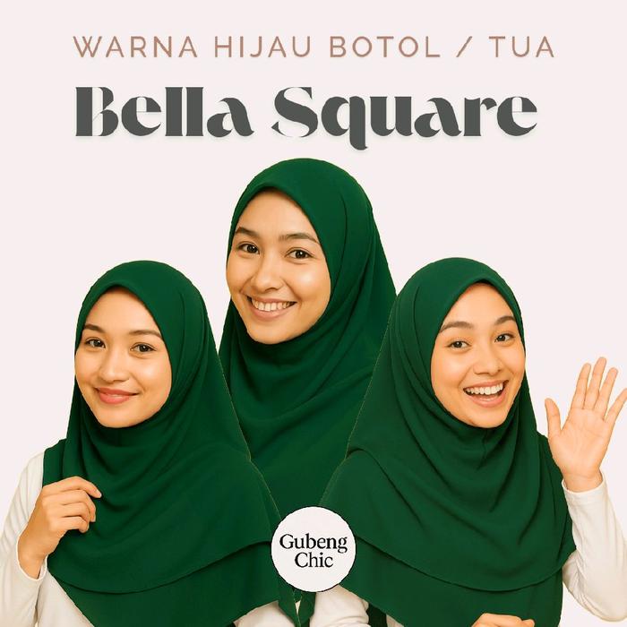 Bella Square Jilbab Segi Empat Polos Warna Hijau Tua / Hijau Botol – Hijab Wanita Adem & Lembut