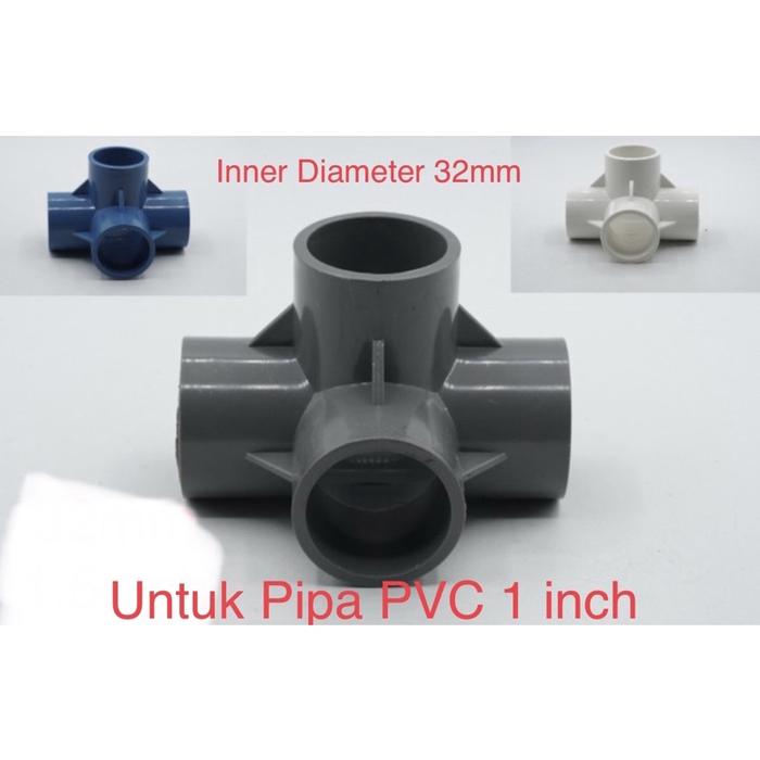 Fitting 4 Way Arah T Tee 90 Degree Inner Diameter 32mm for Pipa PVC 1 Inch Hidroponik Konektor Cross