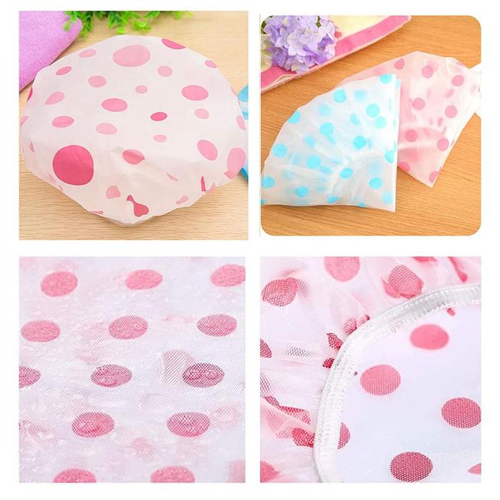 Shower Cap Plastik Polkadot Tebal Alat Mandi Pelindung Rambut Mandi