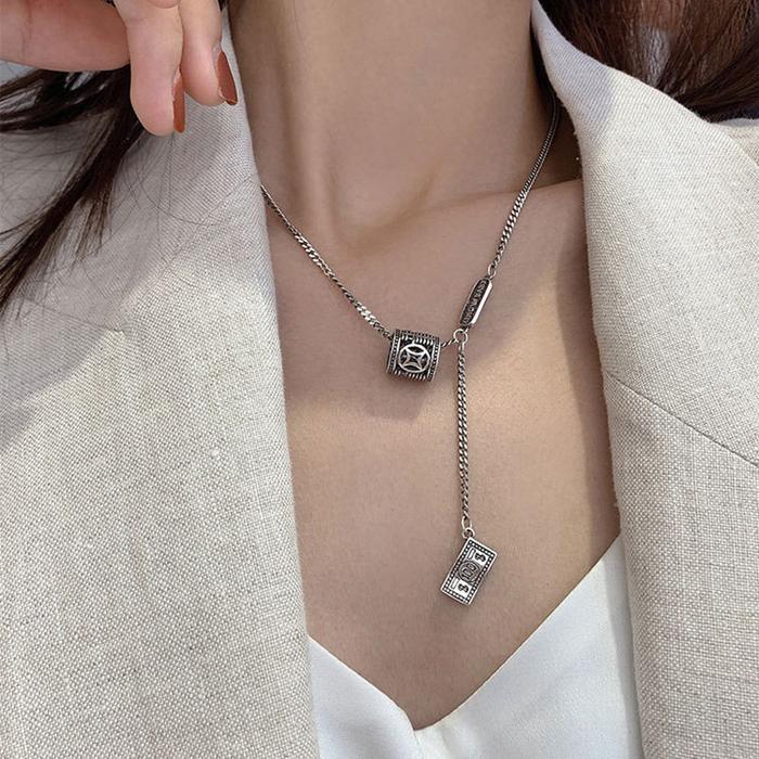 Kalung Hip Hop Eropa Amerika Gaya Ins Jalanan Pria Wanita Retro Unik Gaya Dingin Liontin Silinder Ge