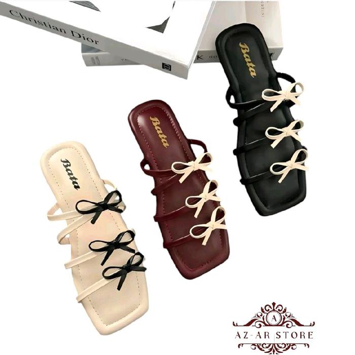 Sandal Wanita Teplek Motif Tiga pita Cantik trendy | sandal cewek tiga tali pita | Sandal wanita Bat