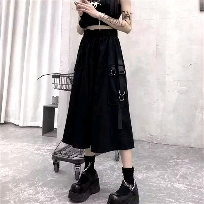 Rok Harajuku Cargo Midi dengan Rantai - Fashion Wanita