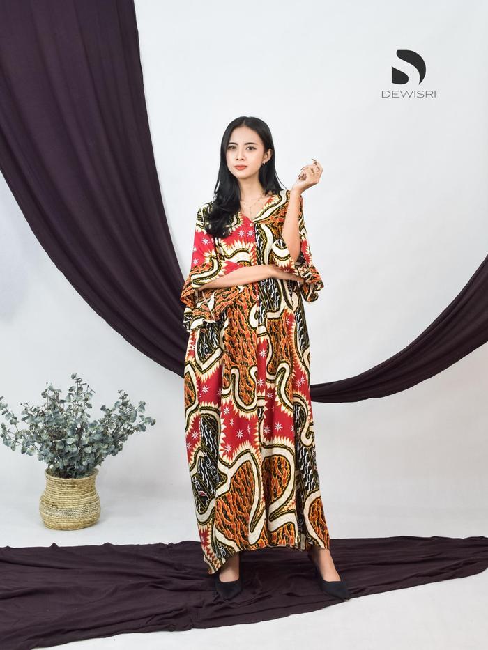(Af) Dress Vania Jumbo Dewi Sri Daster Long Dress Full Kancing Motif Katun Rayon Wanita Panjang Bumi