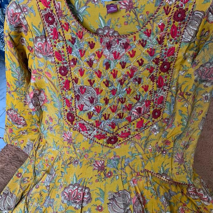 Dress set celana selendang ori india mewah Motif Katun Bunga Cantik Muslim Nyaman Panjang Formal