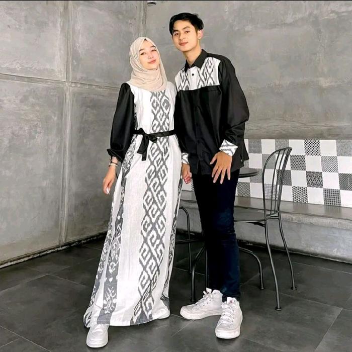 Dress Rania - Baju Tenun Couple Dres Rania White Tenun T3 Set Couple Baju Kondangan Prewedding Wanit