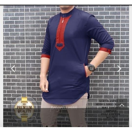 Baju Koko Pria Katun Navy Model Zipper Elegan