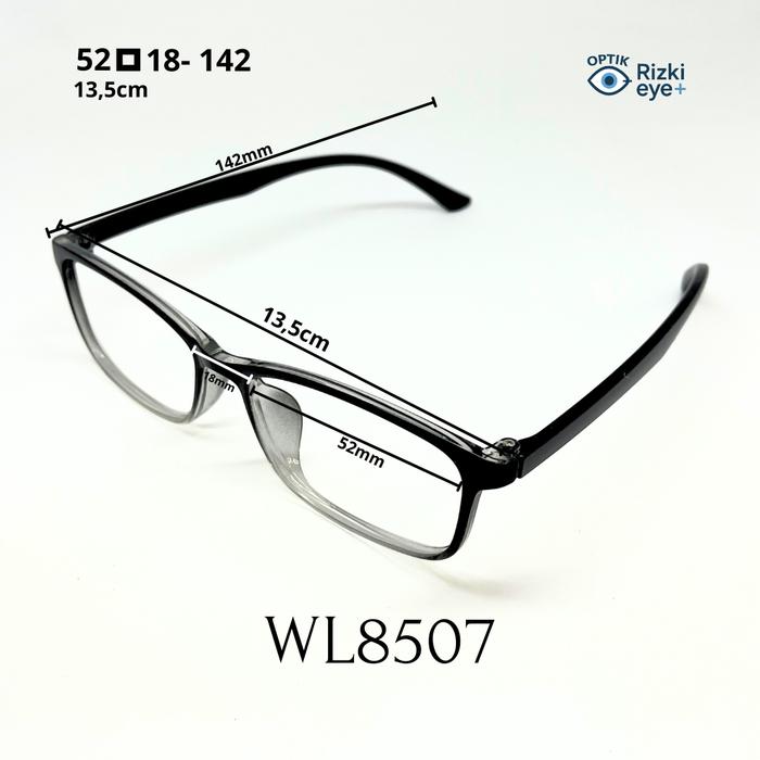 WL8507 Kacamata Lentur Anti Radiasi Ringan Persegi Gradasi Hitam Bening uk 13,5cm untuk wanita & pri