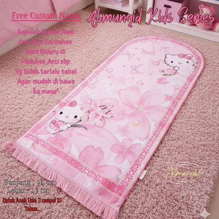 Almunqid Sajadah Kids Series hello kitty 43 x 94 cm Semi Bludru Lembut Anti Slip untuk Anak 3-10 Tah