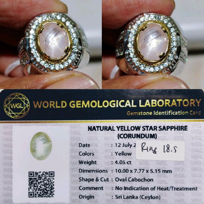 Batu cincin 4.05ct natural yellow sapphire star yakut srilanka