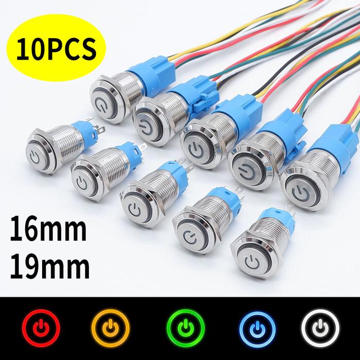10PCS 16mm 19mm Metal Power Switch High Head Push Button Switch LED