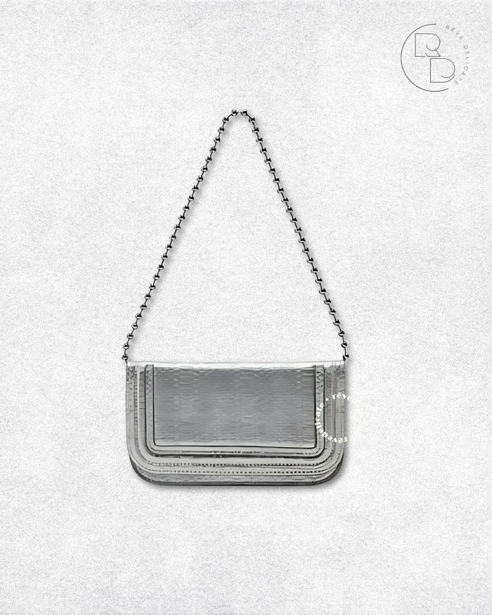 ZARA Clutch Bag Metalik | Tas Perhiasan dengan Rantai Hitam Elegan