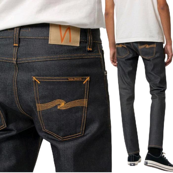 celana jeans panjang pria slim fit, nudie Lean Dean dry salvadge original, garmend