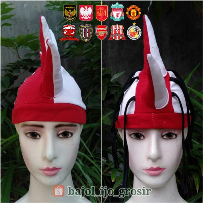 Topi PUNK Rambut Merah Putih INDONESIA POLANDIA SPANYOL LIVERPOL MU MADURA BALI UTD ARSENAL DELTRAS 