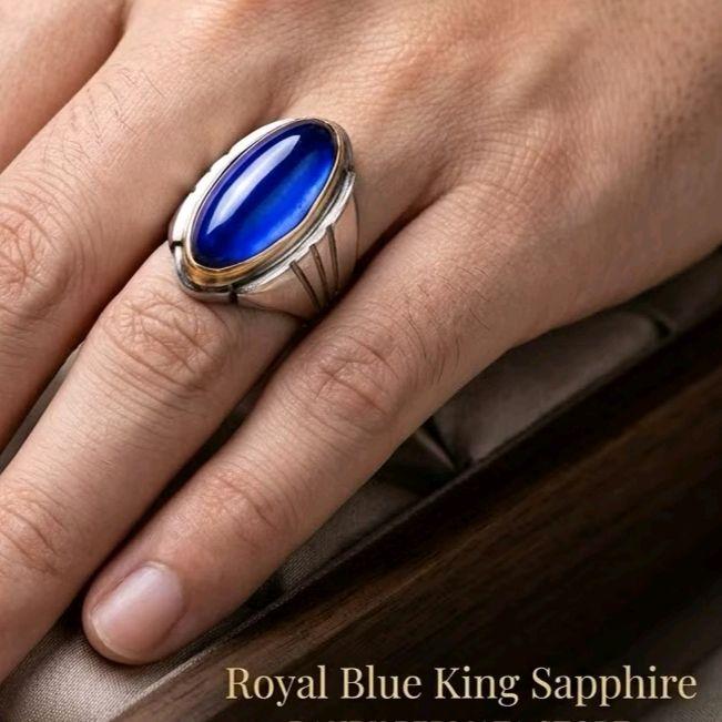 Cincin Akik Pria Blue King Saphire Pandan Crystal 27x11mm Ring Stenllis Mewah baru